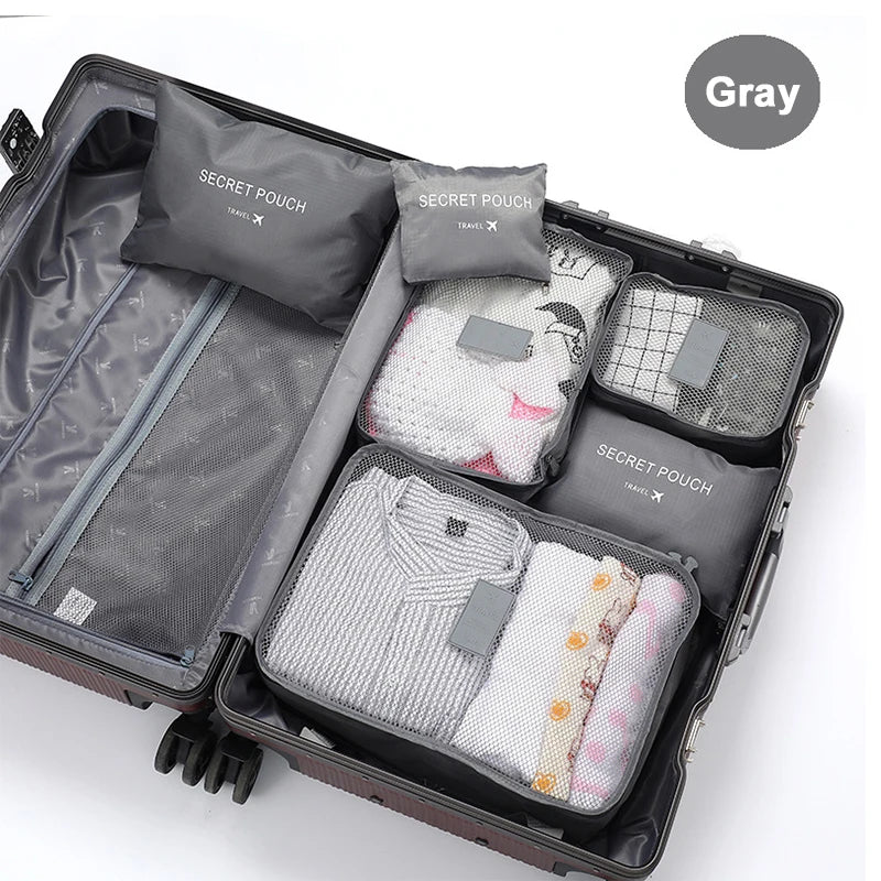 6-Piece Travel Packing Bag Set for Clothes & Shoes