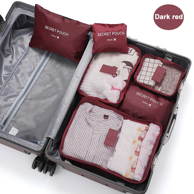 6-Piece Travel Packing Bag Set for Clothes & Shoes