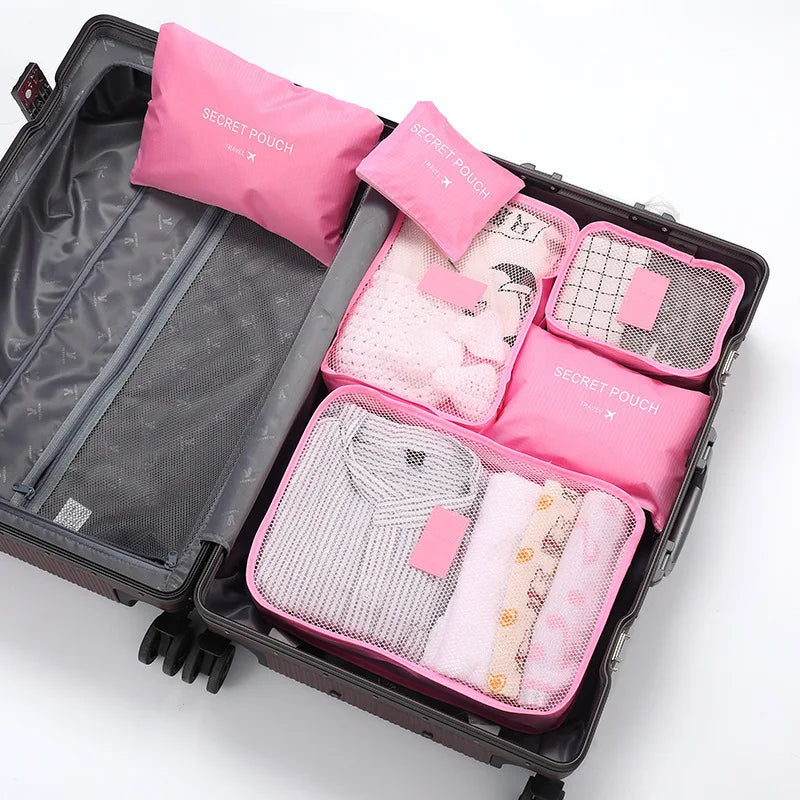 6-Piece Travel Packing Bag Set for Clothes & Shoes